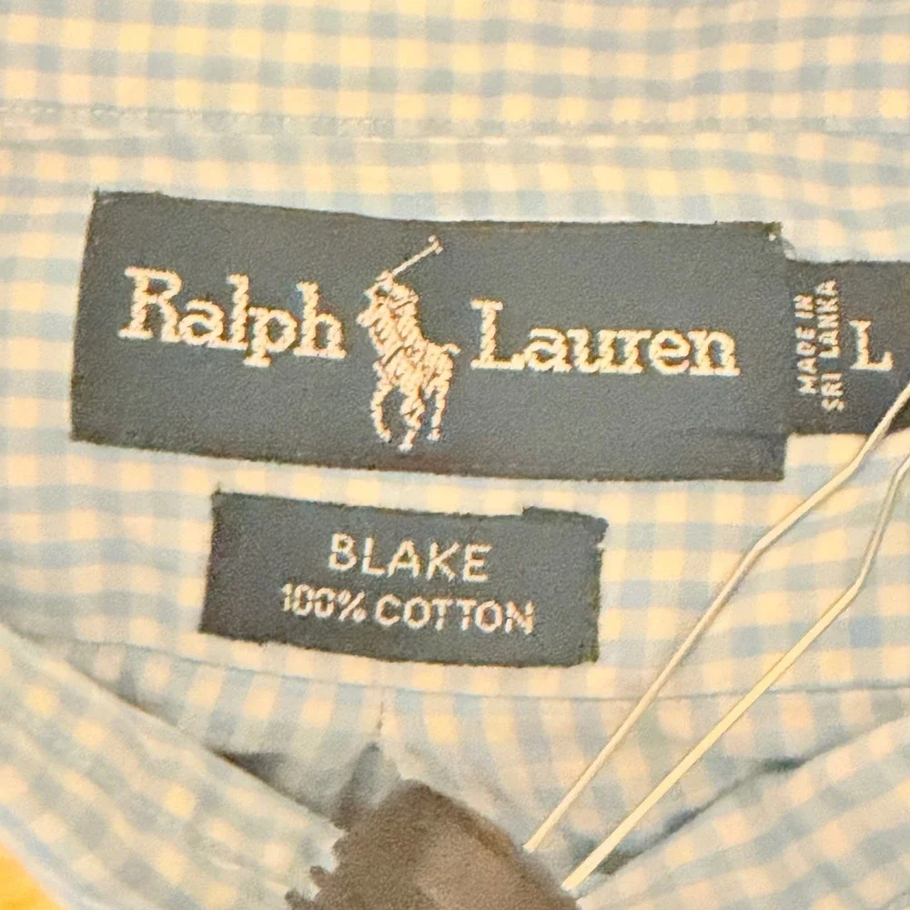 Vintage Ralph Lauren Button Down Men Large Blue Gingham Blake Casual Shirt Pony